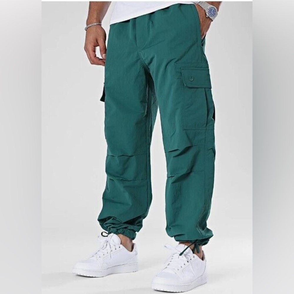 Adidas Nylon Ripstop Cargo Pants Men Green Baggy Woven Adjustable
